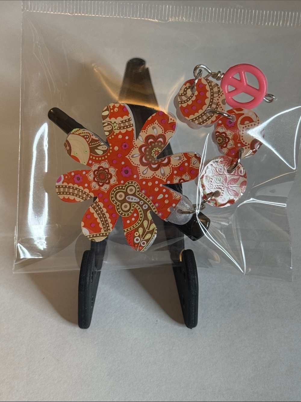 Floral Paisley Pink Flower Hair Clip with Pink Peace Charm